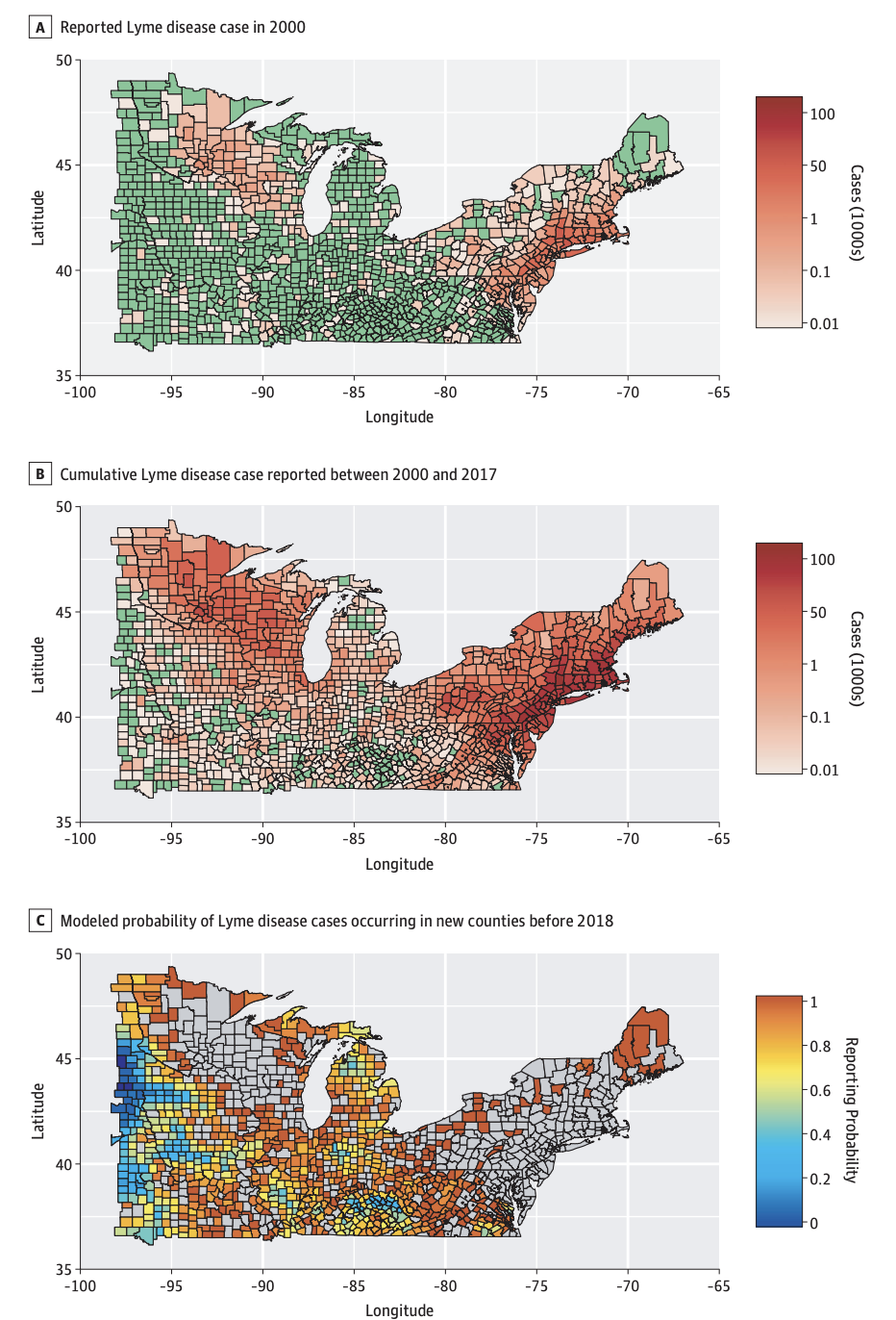 Reported Lyme Disease Cases and Estimated Probability of Case Reporting by 2018